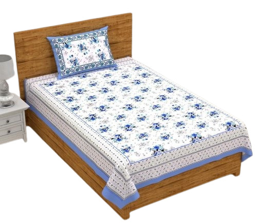 98 Inches Long Shrink Resistant And Breathable Cotton Bed Sheet - Cotton, Full Size, White and Blue, Printed Pattern | Weather Resistant, Defect-Free, Scratch Resistant, Robust Design, Fine Finish