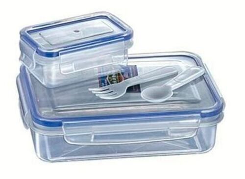 Air Tight Rectangular 2 Container Plastic Lunch Box With Spoons