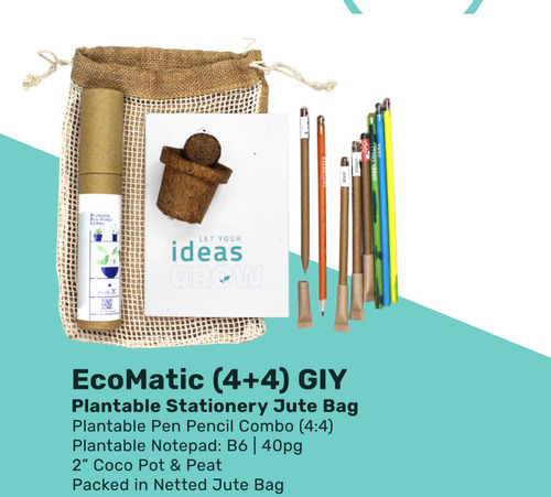Ceramic Eco-Friendly Plantable Pen Pencil Combo Stationery Jute Bag Gift Item