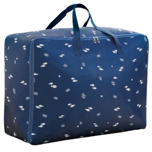 Navy Blue Foldable And Waterproof Printed Polyester Garment Storage Bag With Handles