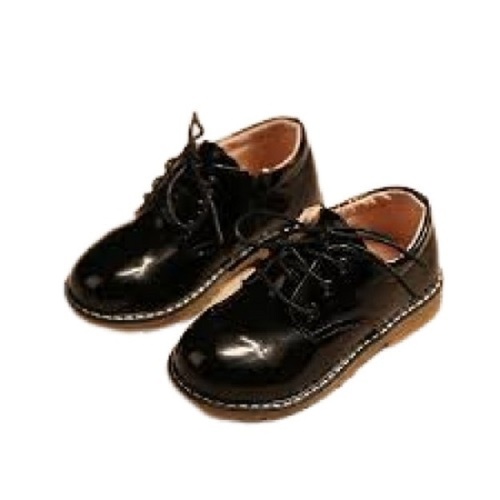 Leather Black Formal Shoes For Kids Lace Closure, Cotton Lining