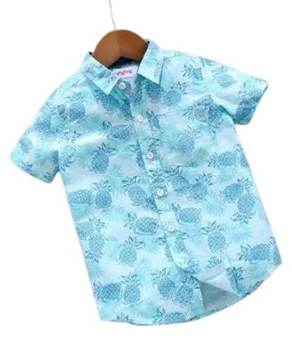 Half Sleeves Button Closure Straight Collar Printed Party Wear Cotton Shirts Age Group: Kids