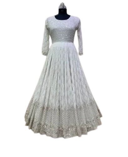 Party Wear Ladies 3/4th Sleeves Embroidered Georgette Wedding Gown