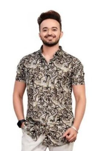 Party Wear Short Sleeves Printed Polyester Shirt For Mens Chest Size: 36 Inches