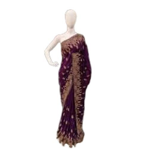 Rainy Purple Color Embroidered Beautiful And Light-Weight Party Wear Art Silk Saree For Ladies