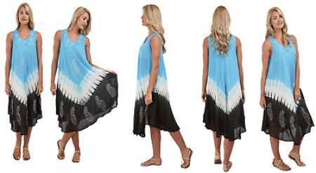 Reyon Crep Tie Tie Dye Block Print Cut Sleeve Umbrella Dress