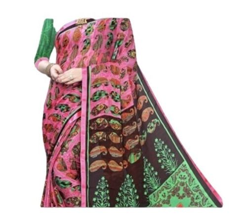 5.5 Meter Casual Wear Unfadable Printed Cotton Sarees For Ladies