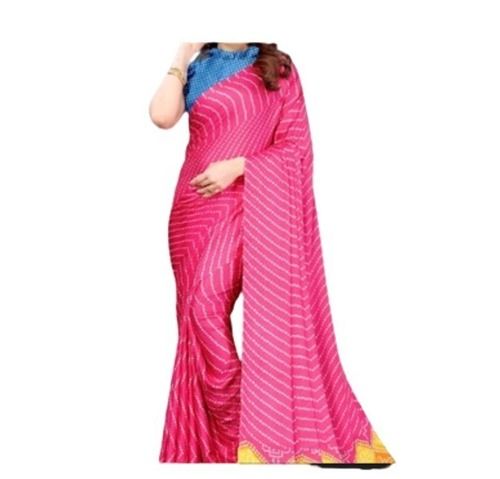 Pink 5.5 Meter Long Party Wear Unfadable Printed Silk Sarees For Ladies