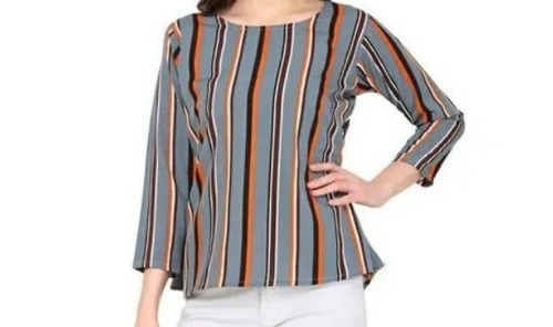 Lightweight Short Sleeves Round Neck Striped Cotton Top for Ladies - Multicolor, Perfect for Casual Days, Spring & Summer Wear
