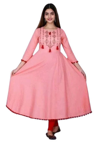 3/4 Sleeves Round Neck Rayon Anarkali Kurti For Ladies Bust Size: 32 To 38 Inch (In)