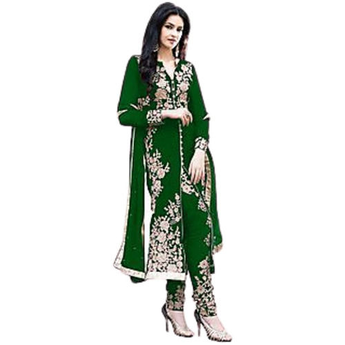 Green Full Sleeves Embroidered Georgette Anarkali Suit With Dupatta For Ladies