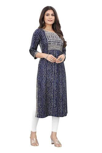 Ladies 3/4th Sleeves Printed Cotton Kurti For Casual Wear