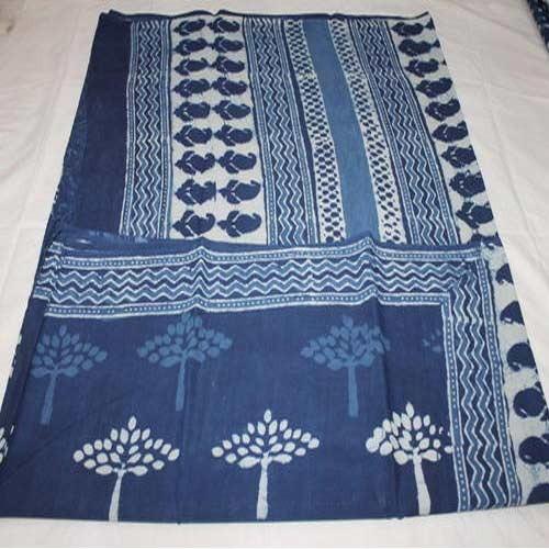 Dabu Mul cotton hand block printed saree with Green fabric facing and –  Soovos