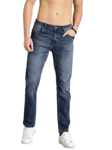 Blue Men Slim Fit Anti Wrinkle Plain Dyed Casual Wear Denim Jeans