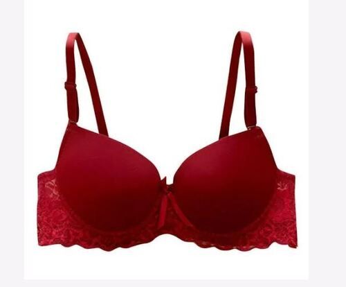 Maroon Plain Net And Polyester Padded Bra With Adjustable Strap For Ladies