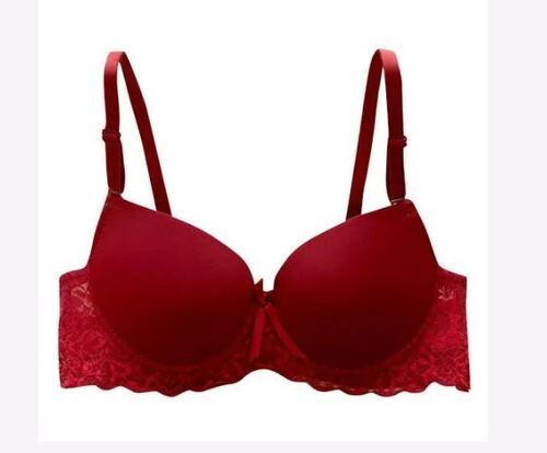 Maroon Plain Net And Polyester Padded Bra With Adjustable Strap