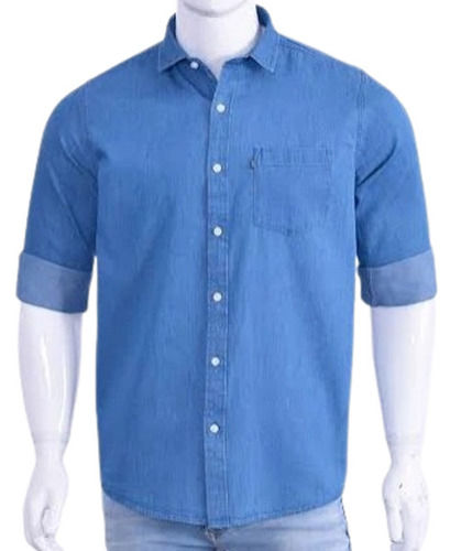 Regular Fit Button Closure Full Sleeves Casual Wear Denim Shirt For Mens Age Group: 18 To 35