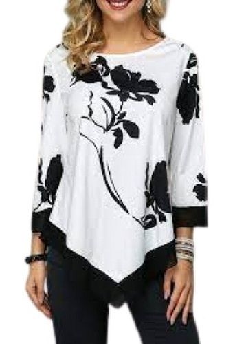 White With Black Regular Fit Printed Full Sleeve Casual Wear Cotton Fashion Tops