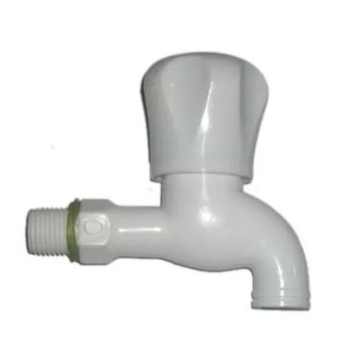 White 15 Mm Round Glossy Finish Wall Mounted Polyvinyl Chloride Water Tap 