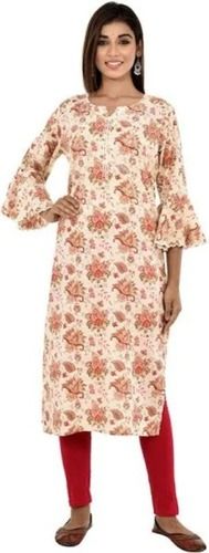 Casual Wear Regular Fit 3/4Th Sleeves Floral Printed Cotton Kurti Bust Size: 36 Inch (In)