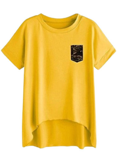 Fashionable Short Sleeves Round Neck Mustard Yellow Printed Lycra T-Shirt For Ladies Age Group: Adults