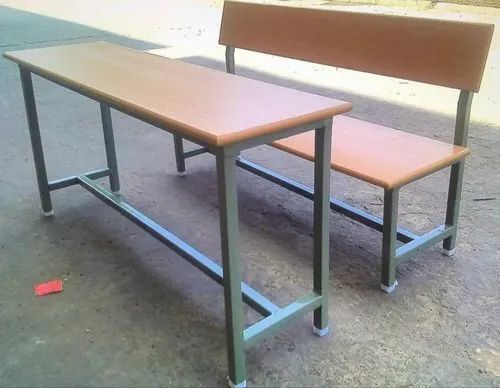 Iron And Wooden Rectangular Double Seater School Bench