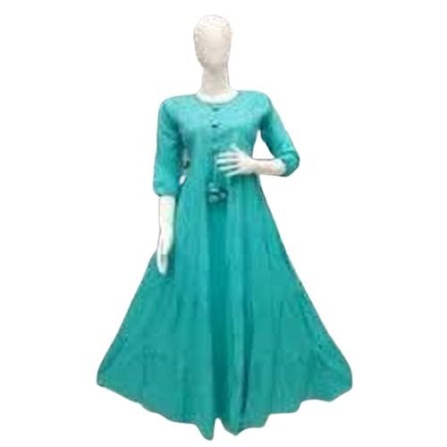 Ladies Plain Breathable 3-4th Sleeve Party Wear Chiffon Anarkali Kurti 