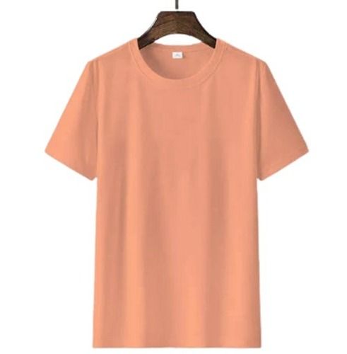 Light Pink Short Sleeves Round Neck Casual Wear Cotton Body Fit T-Shirts For Men'S