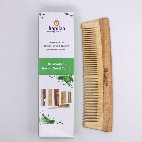 Wide And Narrow Teeth Natural Neem Wood Hair Comb For Men (Design 1)