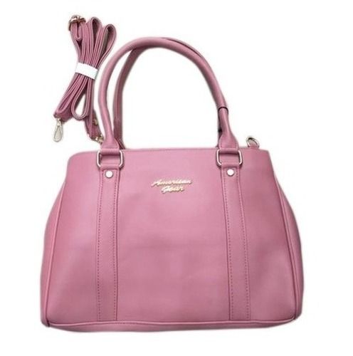 Pink Zipper Closure And Loop Handle Plain Leather Designer Handbag For Women