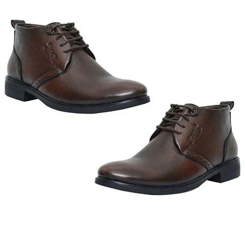 Brown 0.9 Kilograms Lace Up High Ankle Formal Leather Shoes For Men'S