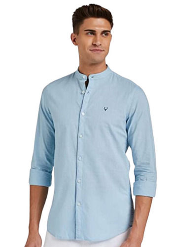 Blue Breathable Casual Wear Full Sleeves And Round Neck Cotton Shirt For Mens