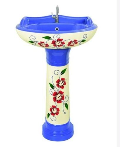 वन पीस टिकाऊ और पॉलिश डेक माउंटेड फ्लोरल प्रिंटेड सिरेमिक वॉश बेसिन