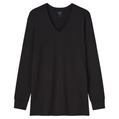 Regular Fit V Neck Long Sleeve Cotton T-Shirt - Sizes S, M, L, XL, Color Black | Comfortable Plain Design for Everyday Wear