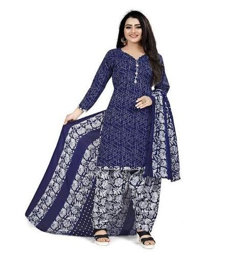 Full Sleeve Casual Wear Printed Soft Cotton Salwar Suit For Ladies