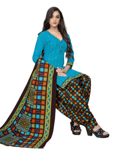 Multicolor Printed Casual Wear Cotton Salwar Suit With Dupatta For Ladies