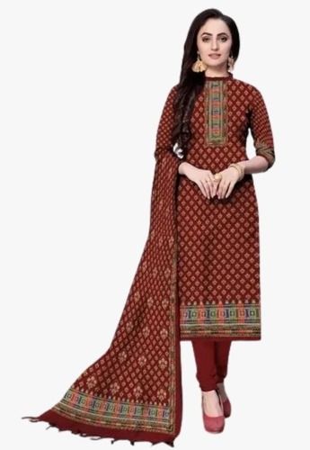 Quick Dry And Anti Wrinkle 3/4 Th Sleeves Round Neck Cotton Salwar Suit