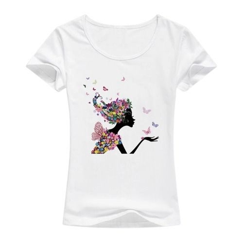 Casual Wear Short Sleeve Round Neck Printed Cotton T-shirt For Ladies