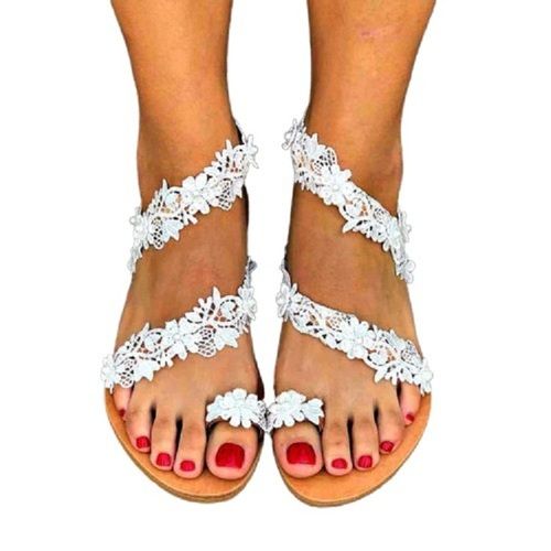 Sandal With White Flat Slippers Fabric Made Summer Wearable For Ladies