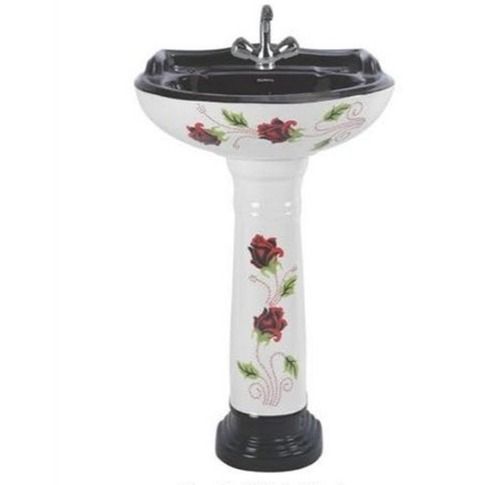 Durable Floral Print Design And Floor Mounted Ceramic Wash Basin