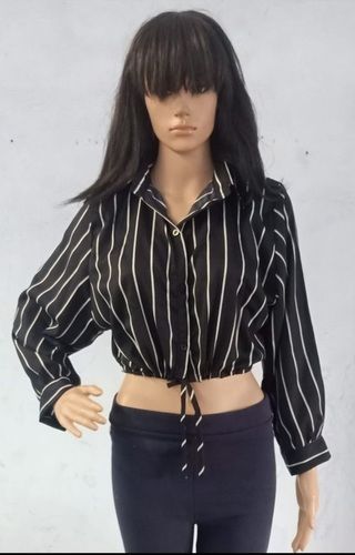 Ladies Stripes Polyester Full Sleeves Shirt For Casual Wear