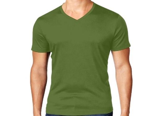 Green Men'S V Neck Plain Pattern Short Sleeve Pure Cotton T Shirts