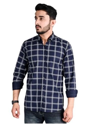 Casual Wear Full Sleeves Button Closure Cotton Blend Body Fit Check Shirts For Mens Age Group: Adult