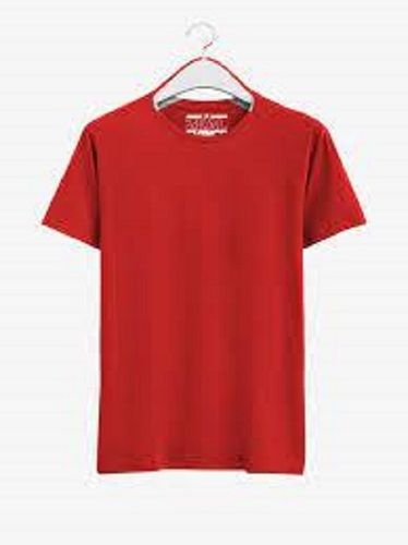 Red Men'S Round Neck Short Sleeve Plain Pattern Regular Fit Cotton T Shirts