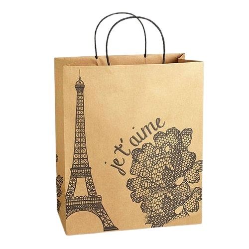 Brown Recyclable And Eco Friendly Flexiloop Handle Kraft Paper Printed Carry Bag