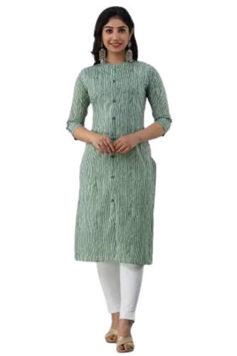 Women Casual Wear 3/4 Sleeves Round Neck Printed Cotton Kurti  Bust Size: 36 Inch (In)