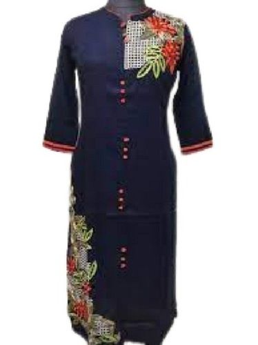 Embroidered Pattern 3-4th Sleeve Simple Look Cotton Kurtis