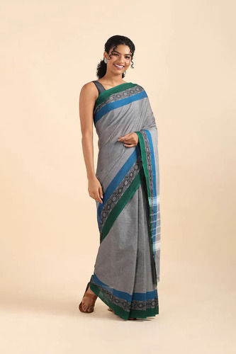 Ladies Grey Cotton South Silk Saree For Party Wear