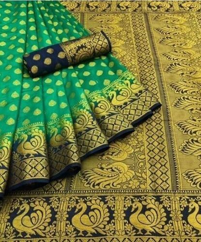 Summer Light Weight And Traditional Wear Printed Art Silk Banarasi Saree For Women With Blouse