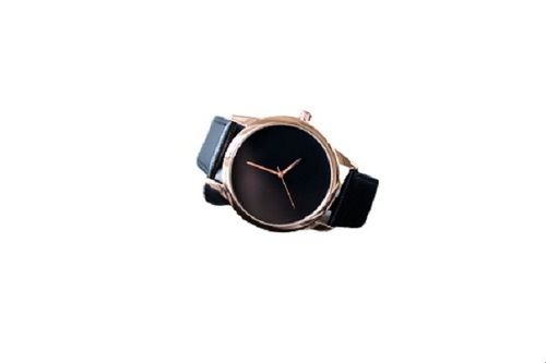 Black Men'S Round Shape Waterproof Skin Friendly A Grade Leather Wrist Watch